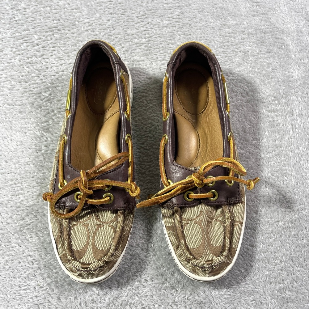 Coach Richelle Signature Jacquard Boat Shoes Loafers Slip On Brown Women's‎ 5B